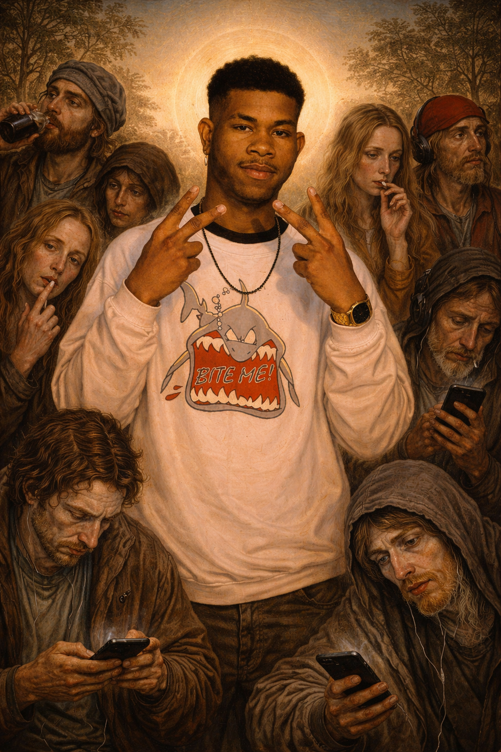 STAZZBOI performing The Khamelion Pose in an early Italian Renaissance style portrait